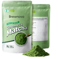 Brewnova Ceremonial Grade Matcha Powder - Premium Organic Shade-Grown Stone-Milled First Harvest Unsweetened Gluten-Free Vegan Green Tea for Matcha Latte, Teas & Recipes, 3.53oz Double-Seal Pack(100g)